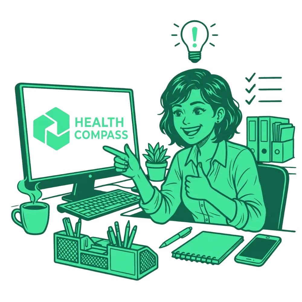 Nutricionista tranquila e confiante usando o Health Compass
